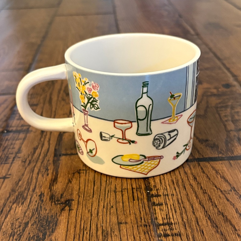 Urban Outfitters Blue and White Illustrated Bar Scene Mug
